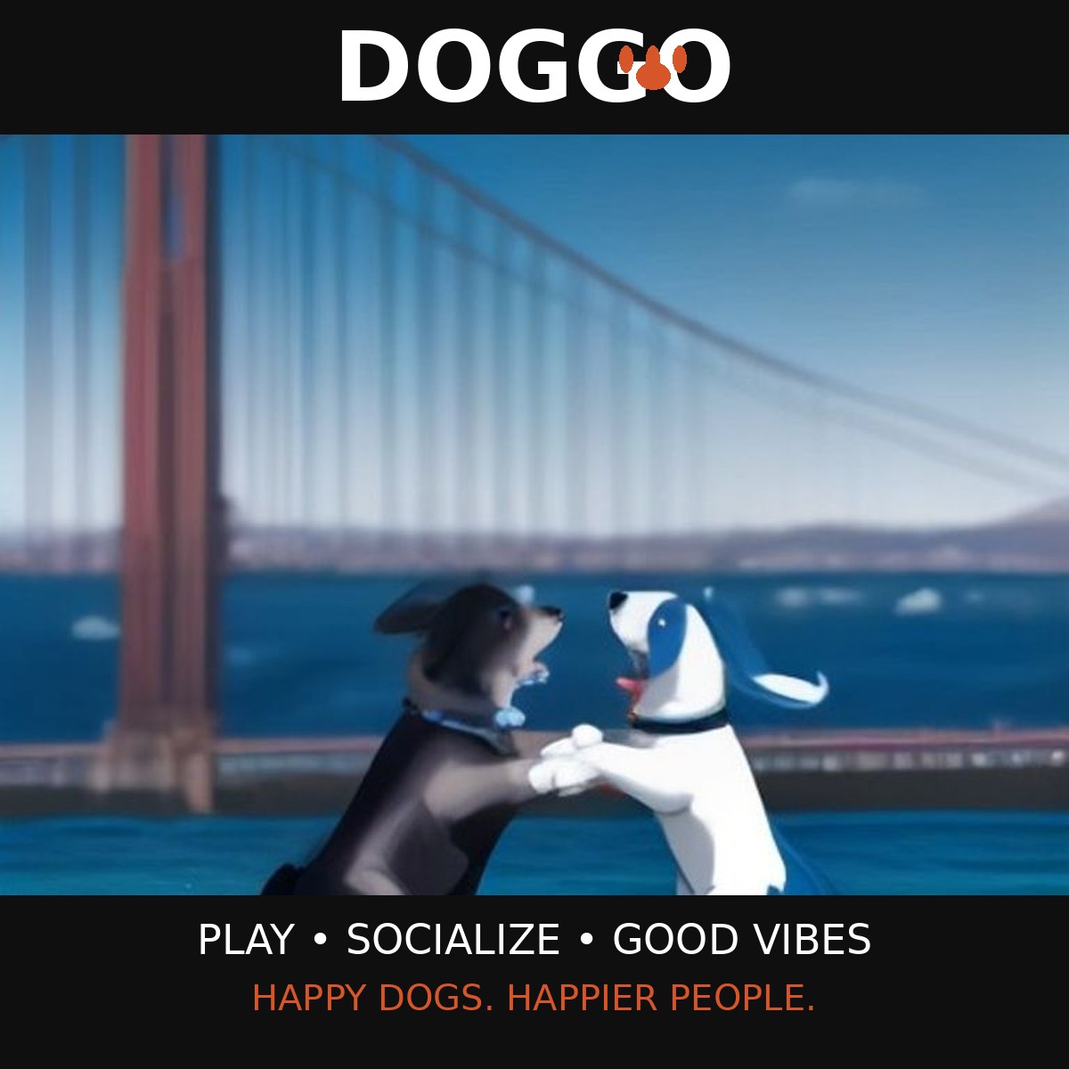 Doggo — dog meetups at San Francisco dog parks. Play. Socialize. Good vibes. Happy dogs, happier people.